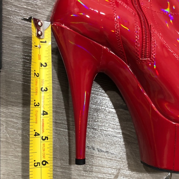 Pleaser Delight 3000 Hologram Red Patent Leather Thigh Over- Knee-High Boots New - Picture 3 of 11
